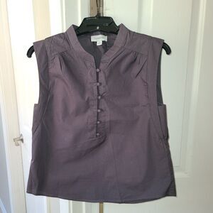 Evereve Gray Cotton Poplin Top Half Button Front Bishop Collar Sleeveless XS